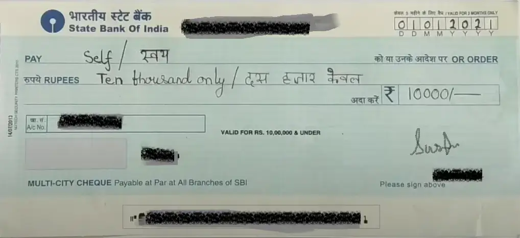 चेक बुक कैसे भरते हैं Self Cheque Kaise Bhare - khud ka check kaise bhare 4 self check kaise bhare